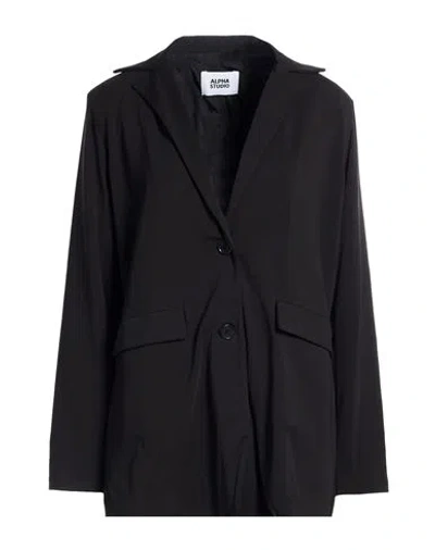 Alpha Studio Woman Blazer Black Size 12 Cotton, Elastane, Polyester