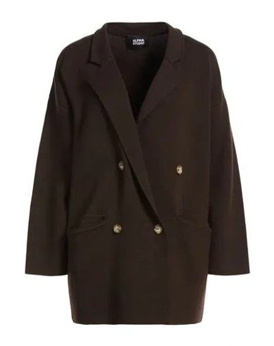 Alpha Studio Woman Blazer Dark Brown Size 14 Merino Wool