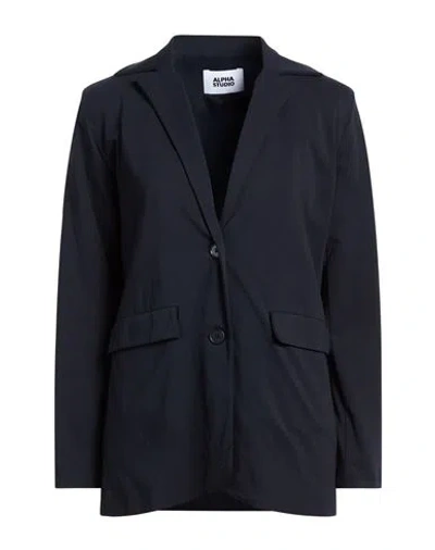 Alpha Studio Woman Blazer Midnight Blue Size 14 Cotton, Elastane, Polyester