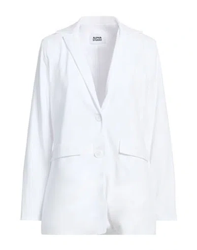 Alpha Studio Woman Blazer White Size 10 Cotton, Elastane, Polyester