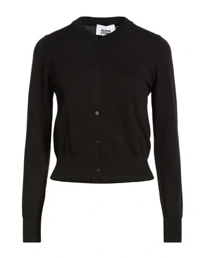 Alpha Studio Woman Cardigan Black Size 12 Cotton In Blue