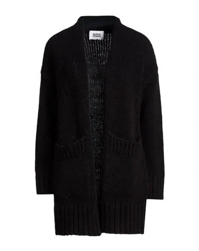 Alpha Studio Woman Cardigan Black Size 4 Wool, Metal Fiber, Polyamide In Animal Print