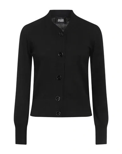 Alpha Studio Woman Cardigan Black Size 8 Recycled Wool, Viscose, Polyamide, Recycled Cashmere