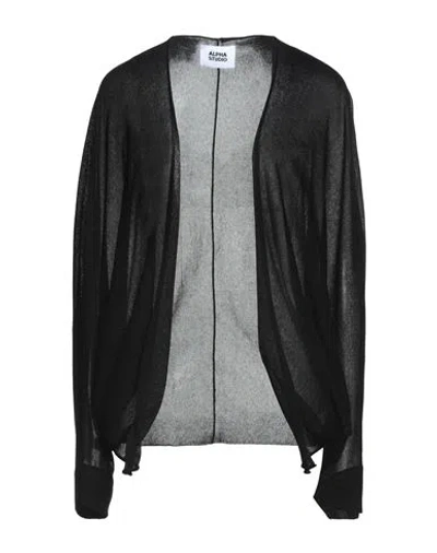 Alpha Studio Woman Cardigan Black Size 8 Viscose, Polyester