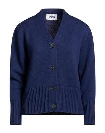 Alpha Studio Woman Cardigan Blue Size 6 Merino Wool