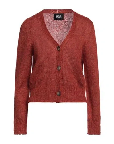 Alpha Studio Woman Cardigan Brick Size 10 Wool, Polyamide In Red
