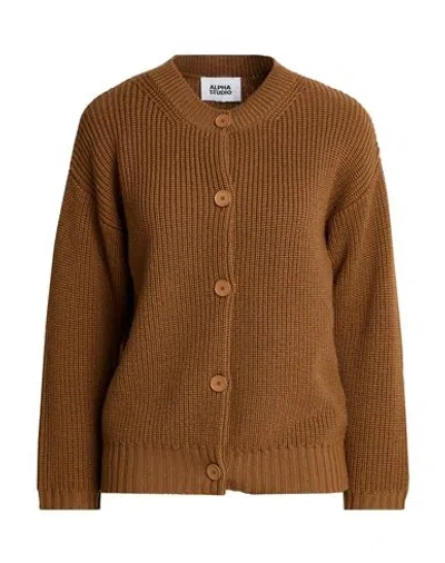 Alpha Studio Woman Cardigan Brown Size 4 Merino Wool In Black