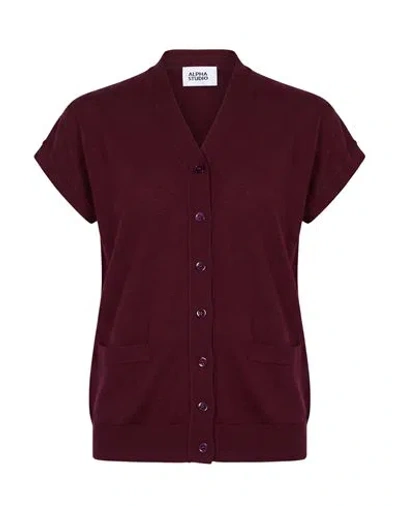 Alpha Studio Woman Cardigan Burgundy Size 4 Wool In Brown