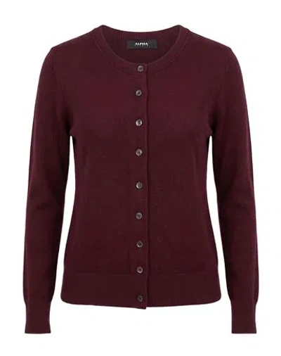Alpha Studio Woman Cardigan Burgundy Size 6 Geelong Wool In Red