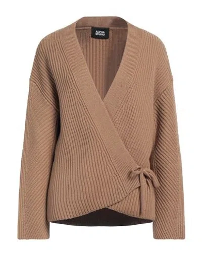 Alpha Studio Woman Cardigan Camel Size 10 Wool In Beige