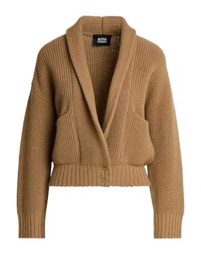Alpha Studio Woman Cardigan Camel Size 4 Merino Wool In Brown