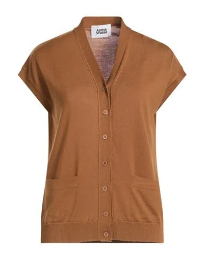 Alpha Studio Woman Cardigan Camel Size 6 Wool In Nude