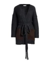 Alpha Studio Woman Cardigan Charcoal Size 10 Alpaca Wool, Recycled Polyamide, Polyamide, Ovine Leath In Gray