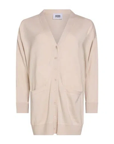 Alpha Studio Woman Cardigan Cream Size 4 Merino Wool In White