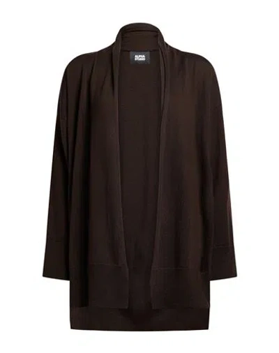 Alpha Studio Woman Cardigan Dark Brown Size 10 Merino Wool