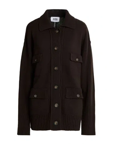 Alpha Studio Woman Cardigan Dark Brown Size 10 Wool