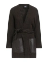 Alpha Studio Woman Cardigan Dark Brown Size 12 Alpaca Wool, Recycled Polyamide, Polyamide, Ovine Lea