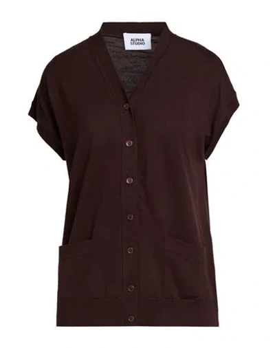 Alpha Studio Woman Cardigan Dark Brown Size 6 Wool