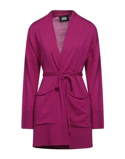 Alpha Studio Woman Cardigan Fuchsia Size 12 Merino Wool In Pink