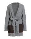 Alpha Studio Woman Cardigan Grey Size 10 Alpaca Wool, Recycled Polyamide, Polyamide, Ovine Leather In Gray