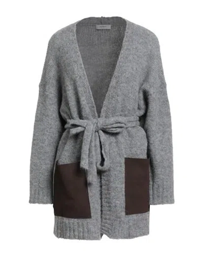 Alpha Studio Woman Cardigan Grey Size 10 Alpaca Wool, Recycled Polyamide, Polyamide, Ovine Leather In Gray