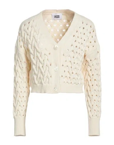 Alpha Studio Woman Cardigan Ivory Size 8 Cotton, Polyamide In Green