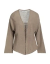 Alpha Studio Woman Cardigan Khaki Size 6 Linen, Cotton In Beige