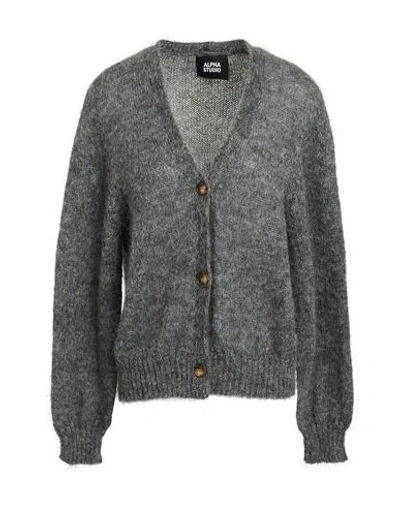 Alpha Studio Woman Cardigan Lead Size 8 Wool, Polyamide In Grey