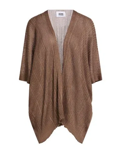 Alpha Studio Woman Cardigan Light Brown Size 12 Viscose, Polyester