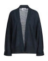 Alpha Studio Woman Cardigan Navy Size 10 Linen, Cotton In Navy Blue