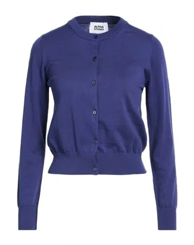 Alpha Studio Woman Cardigan Navy Size 10 Cotton In Blue