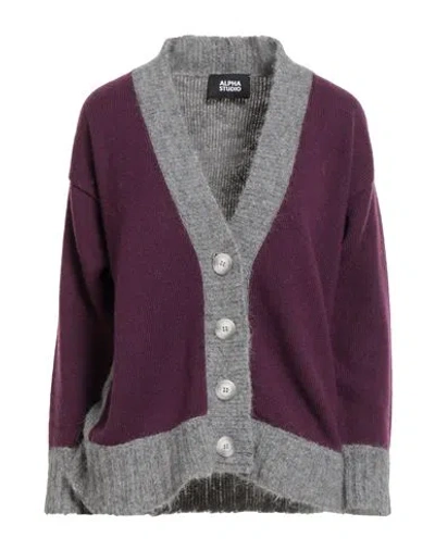 Alpha Studio Woman Cardigan Plum Size 10 Synthetic Fibers, Alpaca Wool, Wool, Cashmere