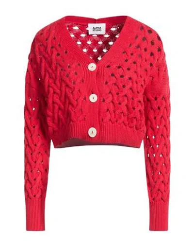 Alpha Studio Woman Cardigan Red Size 8 Cotton, Polyamide