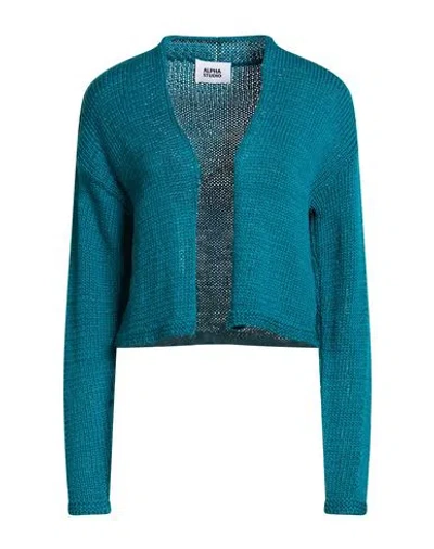 Alpha Studio Woman Cardigan Turquoise Size 8 Cotton In Blue