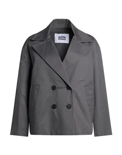 Alpha Studio Woman Jacket Grey Size 6 Cotton, Elastane In Gray