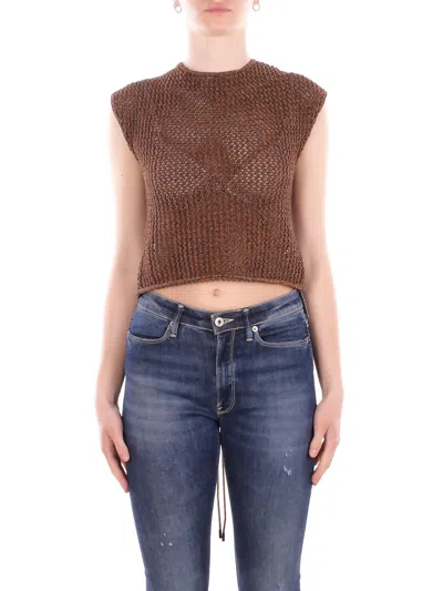 Alpha Studio Woman Knit Ad6310c 2009 Chocolate Round Neck In Other