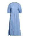 Alpha Studio Woman Midi Dress Pastel Blue Size 6 Cotton, Elastane In Blue