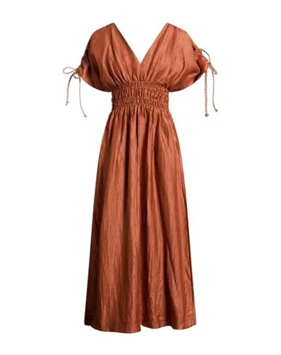Alpha Studio Woman Midi Dress Rust Size 8 Linen, Nylon In Red