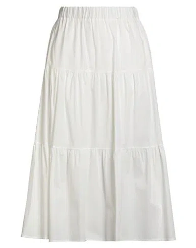 Alpha Studio Woman Midi Skirt White Size 10 Cotton, Elastane