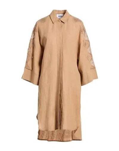 Alpha Studio Woman Mini Dress Camel Size 8 Linen, Viscose, Polyester In Sand