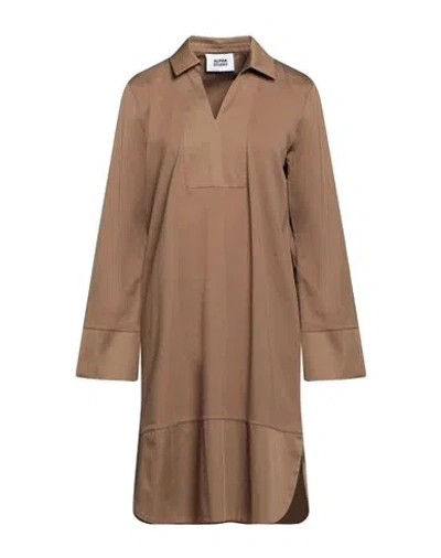 Alpha Studio Woman Mini Dress Khaki Size 10 Cotton, Elastane In Beige