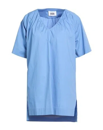 Alpha Studio Woman Mini Dress Light Blue Size 8 Cotton, Elastane