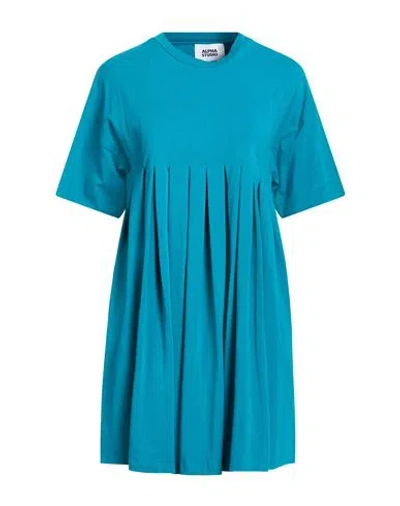 Alpha Studio Woman Mini Dress Turquoise Size 10 Cotton, Elastane In Blue