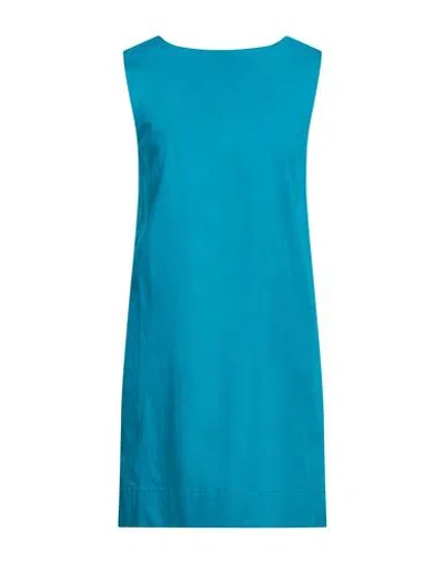 Alpha Studio Woman Mini Dress Turquoise Size 10 Cotton, Elastane In Blue