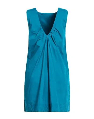 Alpha Studio Woman Mini Dress Turquoise Size 4 Cotton, Elastane In Blue