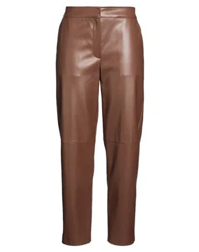 Alpha Studio Woman Pants Brown Size 10 Polyester, Polyurethane Resin