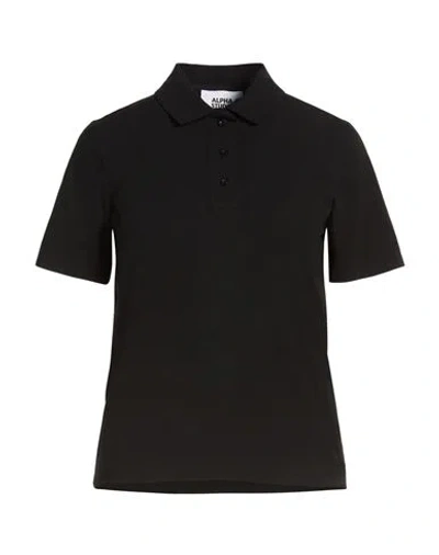 Alpha Studio Woman Polo Shirt Black Size 10 Cotton, Elastane