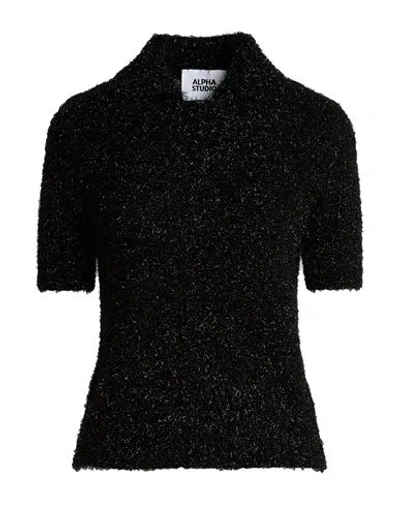 Alpha Studio Woman Polo Shirt Black Size 4 Viscose, Polyamide