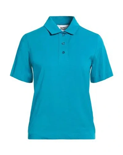 Alpha Studio Woman Polo Shirt Deep Teal Size 10 Cotton, Elastane In Blue