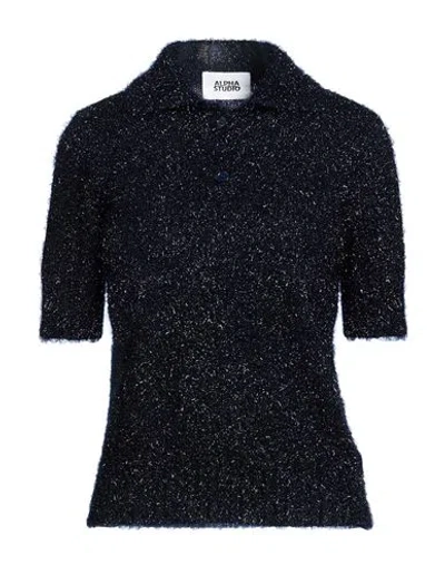 Alpha Studio Woman Polo Shirt Midnight Blue Size 10 Viscose, Polyamide